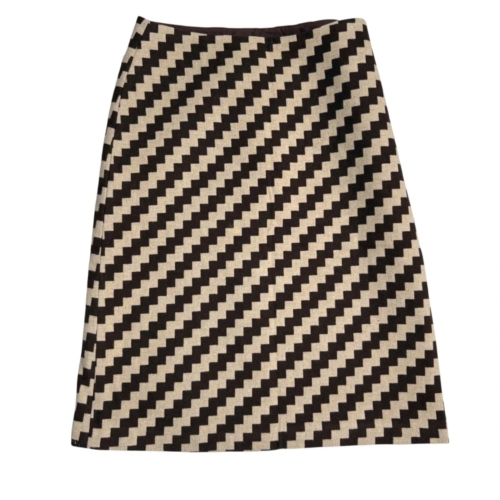 J. Crew Women's Wool‎ Blend Zigzag A-Line Skirt Size 4 Brown Beige Knee Length